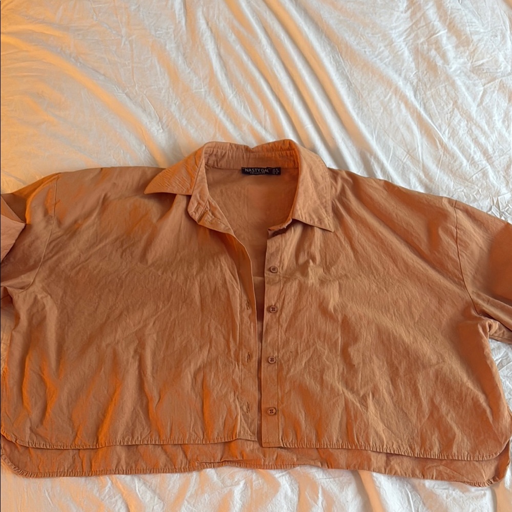 Nasty Gal Cropped Button Up with Balloon Sleeves